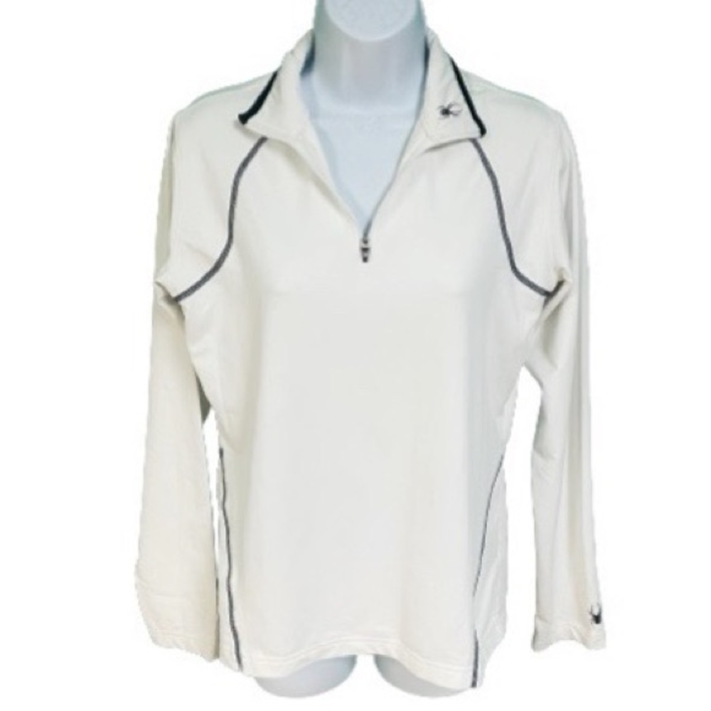 Spyder White & Black Stitching Quarter Zip Pullover Base Layer Womens Size 10